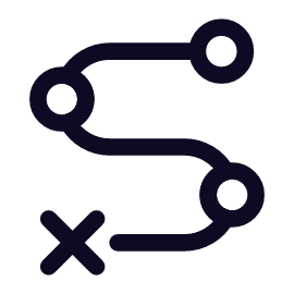 A black and dark purple sports strategy or game plan diagram with lines connecting circles and an 'X' marked at the bottom left.