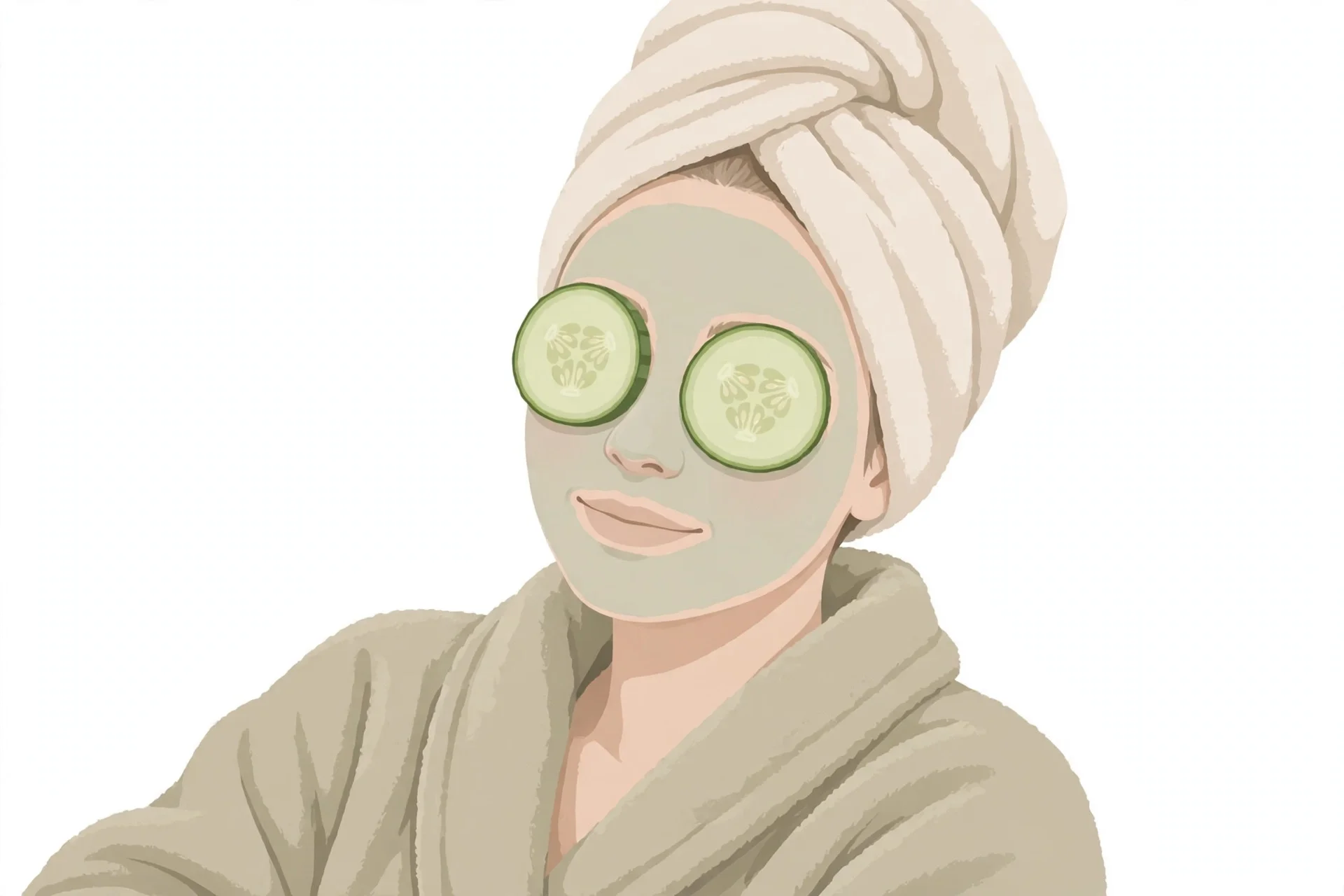 Woman with clay mask resting, cucumbers over eyes
