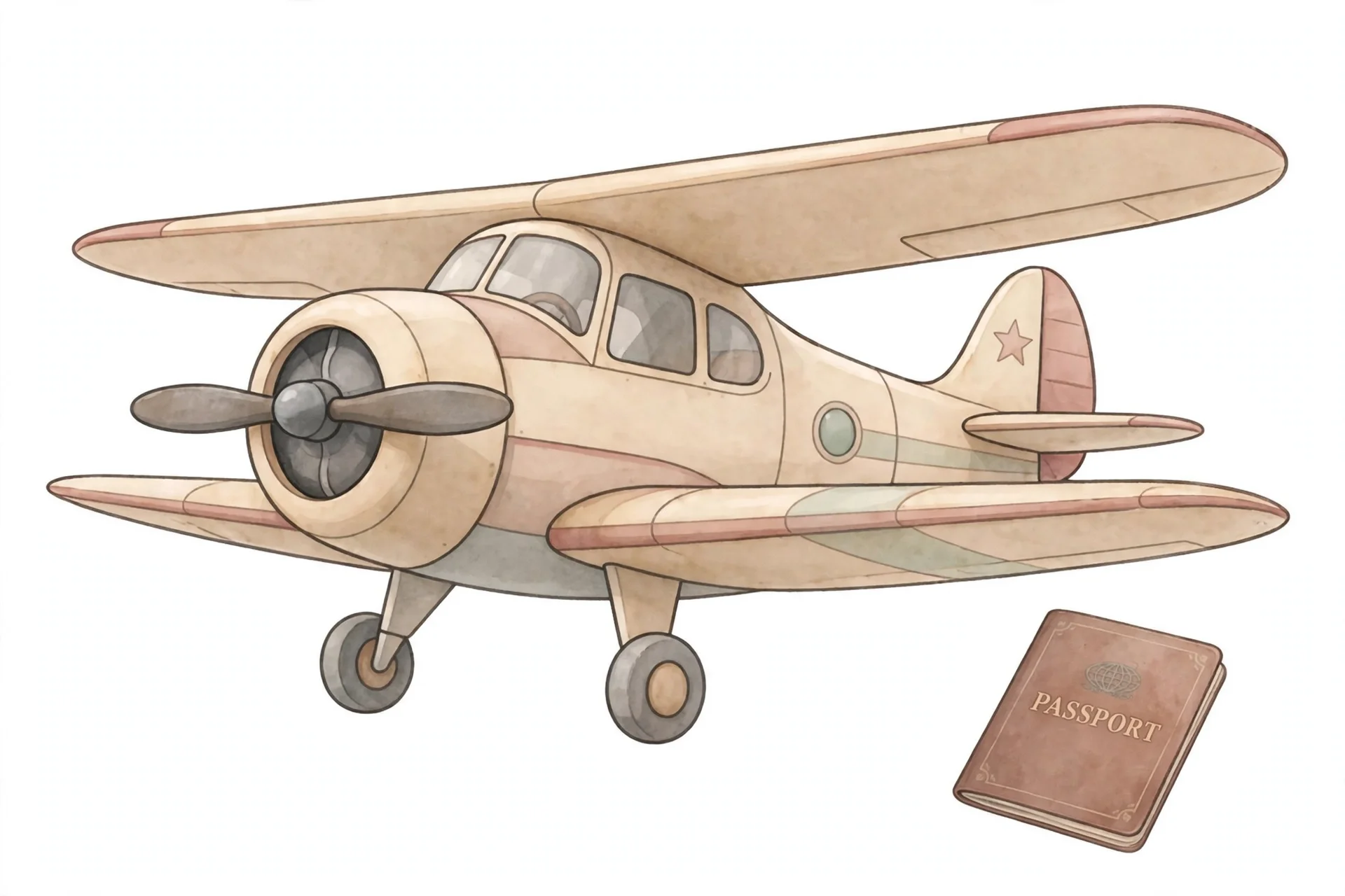 Vintage airplane with passport