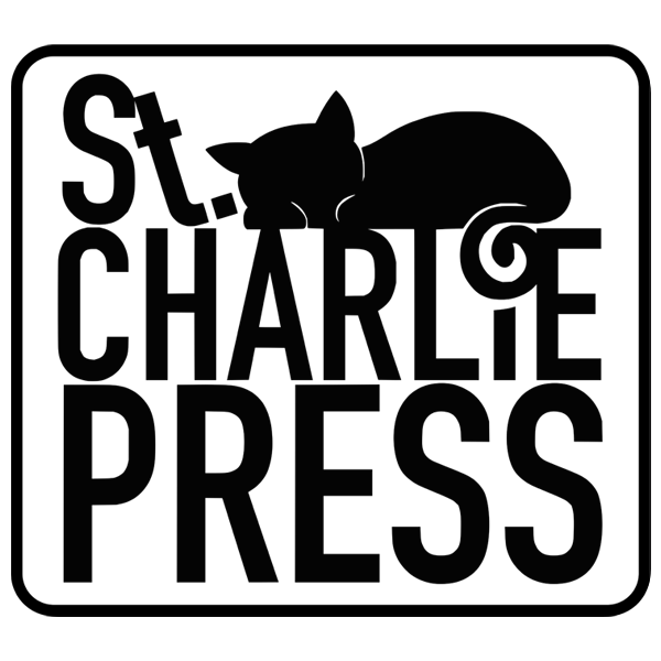 Black-and-white St. Charles Press logo featuring a cat silhouette above bold text