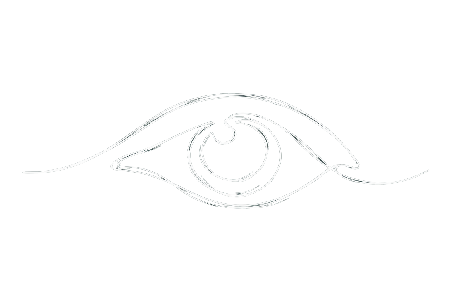 Line art illustration of a human eye on a black background.