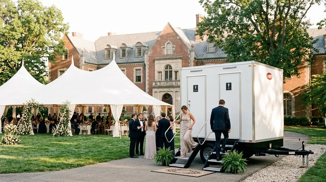Restroom trailer rental for outdoor wedding in St. Louis, MO