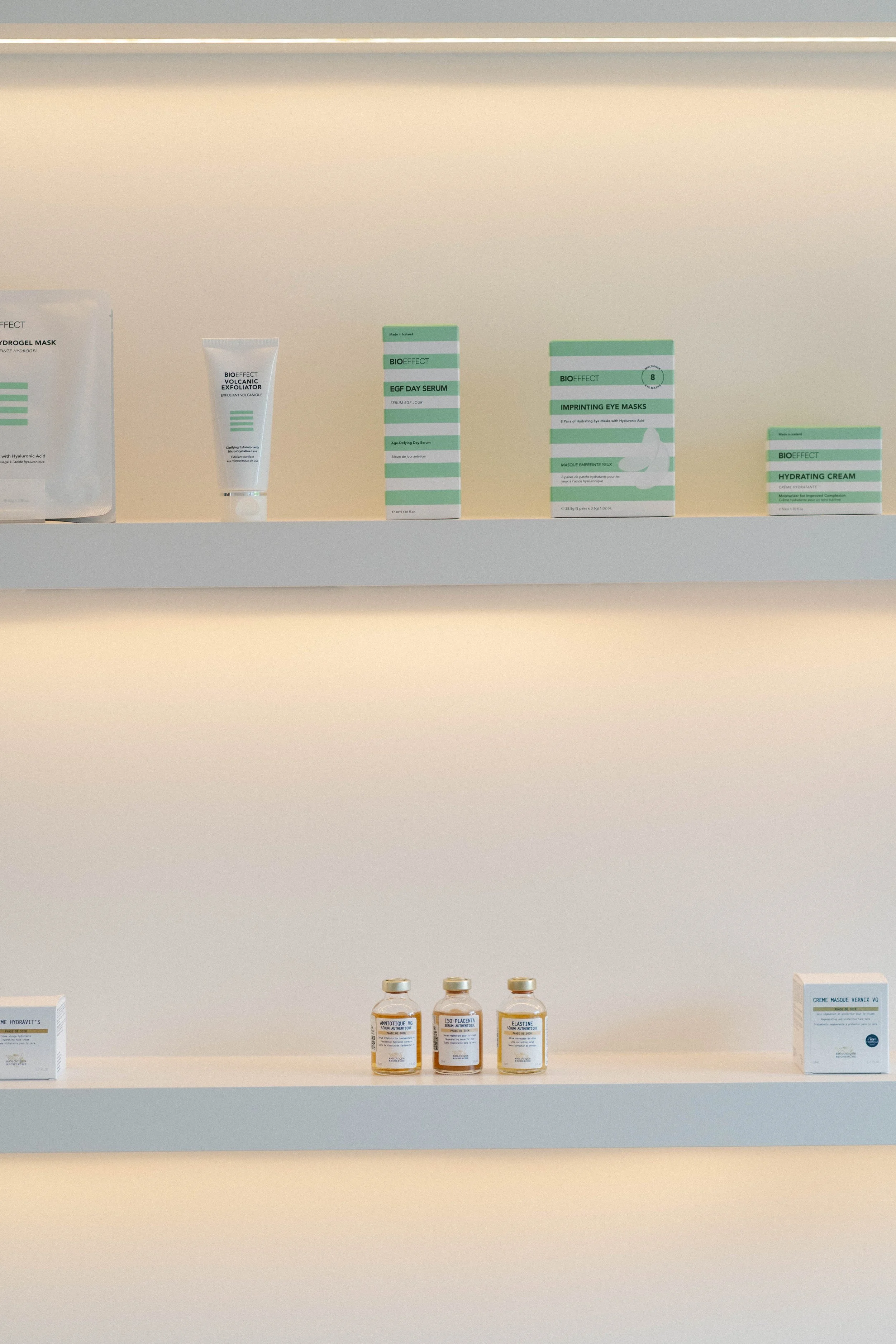 BIOEFFECT skincare displayed at The Aesthetics Club