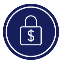 Icon of a lock with a money sign in the front