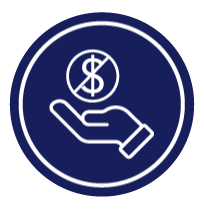 Icon of a hand under a coin with a line over it representing no cost.