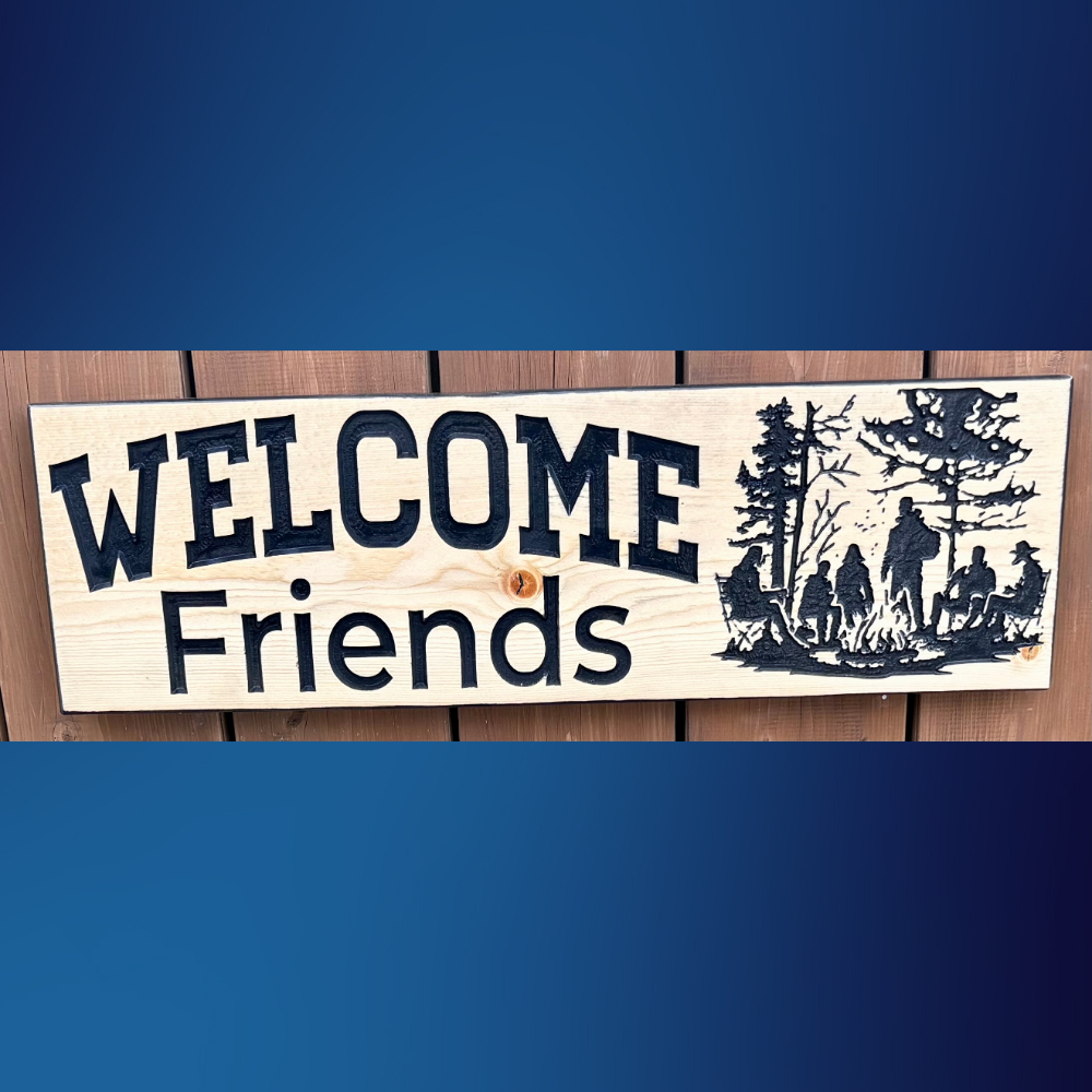 Rustic "Welcome Friends" Wooden Sign 8x24