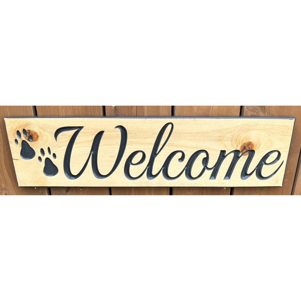 Charming Paw Print Welcome Wooden Sign  6x24