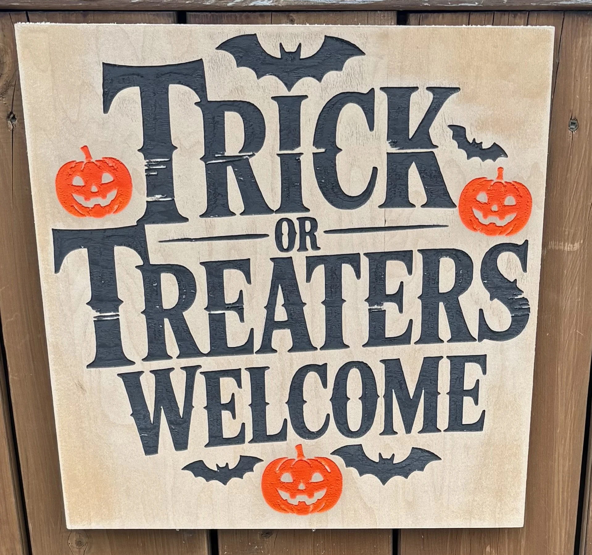 Halloween Trick-or-Treaters Welcome Wooden Sign  15x15