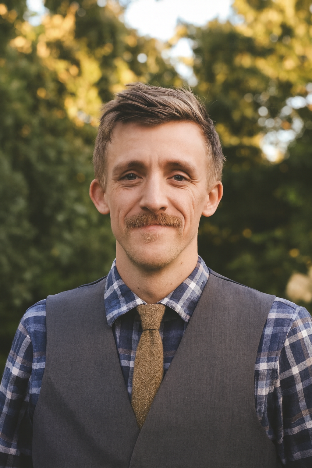 Man with a mustache wearing a tie