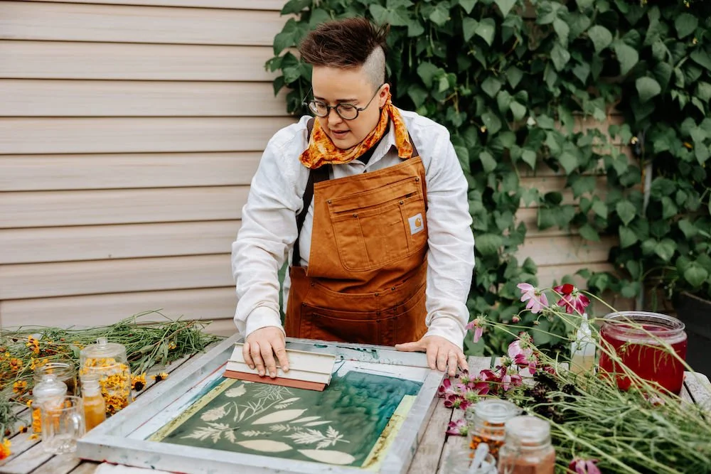   Pattern-making.   Screen printing, block printing, and resists with plant dyes on natural fibre cloth and on paper. 




