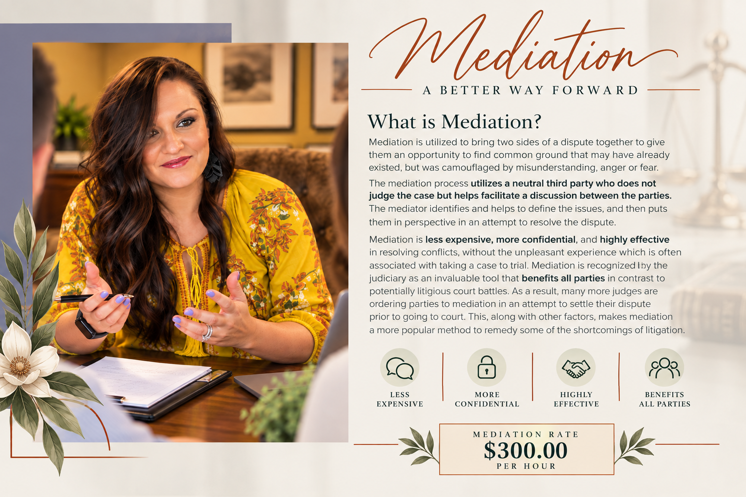 Attorney and mediator Sierra Kimbrell explaining the mediation process and benefits of resolving family law disputes through mediation.
