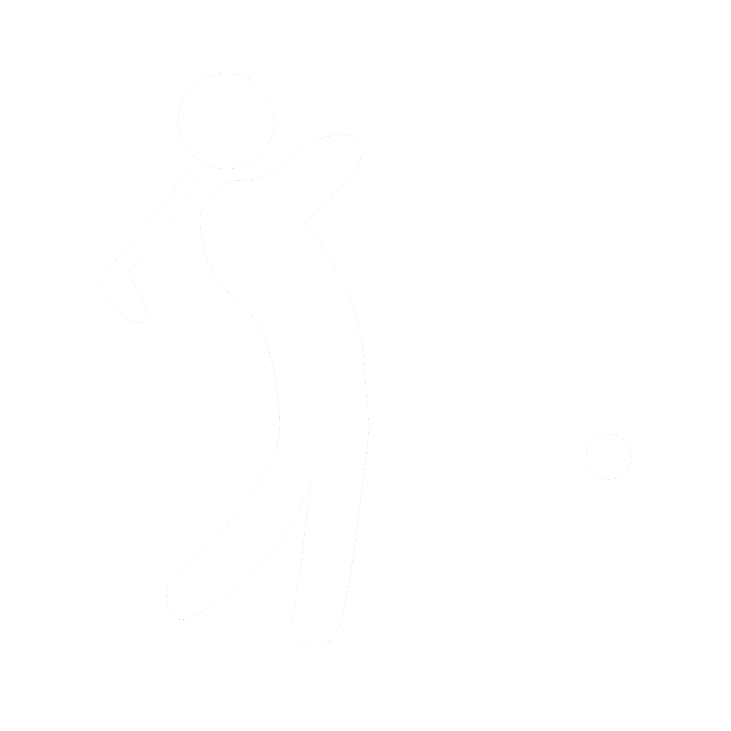 Black background with a white minimalist outline of a person holding a mic, with flowing hair and abstract decorative elements.