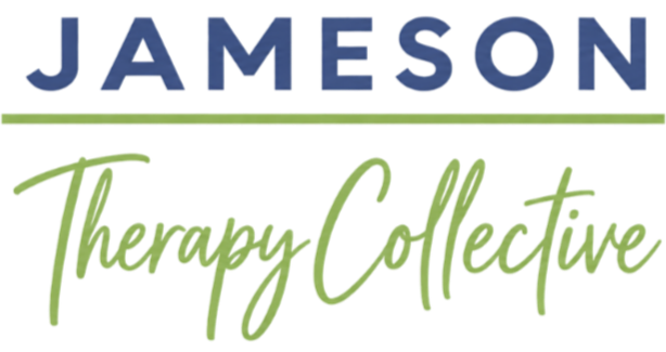 Logo with the text 'JAMESON' in bold blue capital letters on top and 'The Happy Collective' in green cursive below.