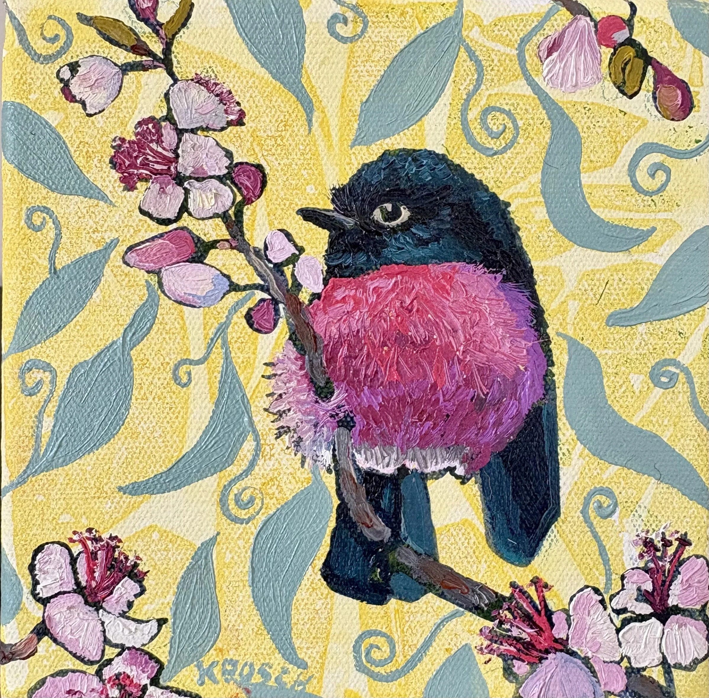 Look to your left!, 18x18cm framed, oil on canvas, $350
