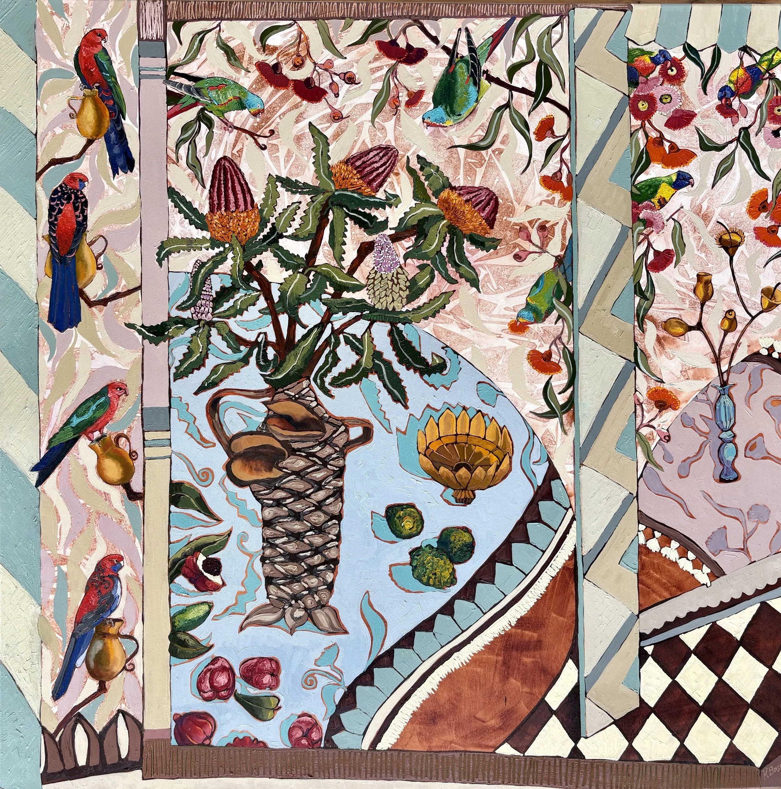 Exuberance, 103x103cm framed, oil on canvas, $3,200