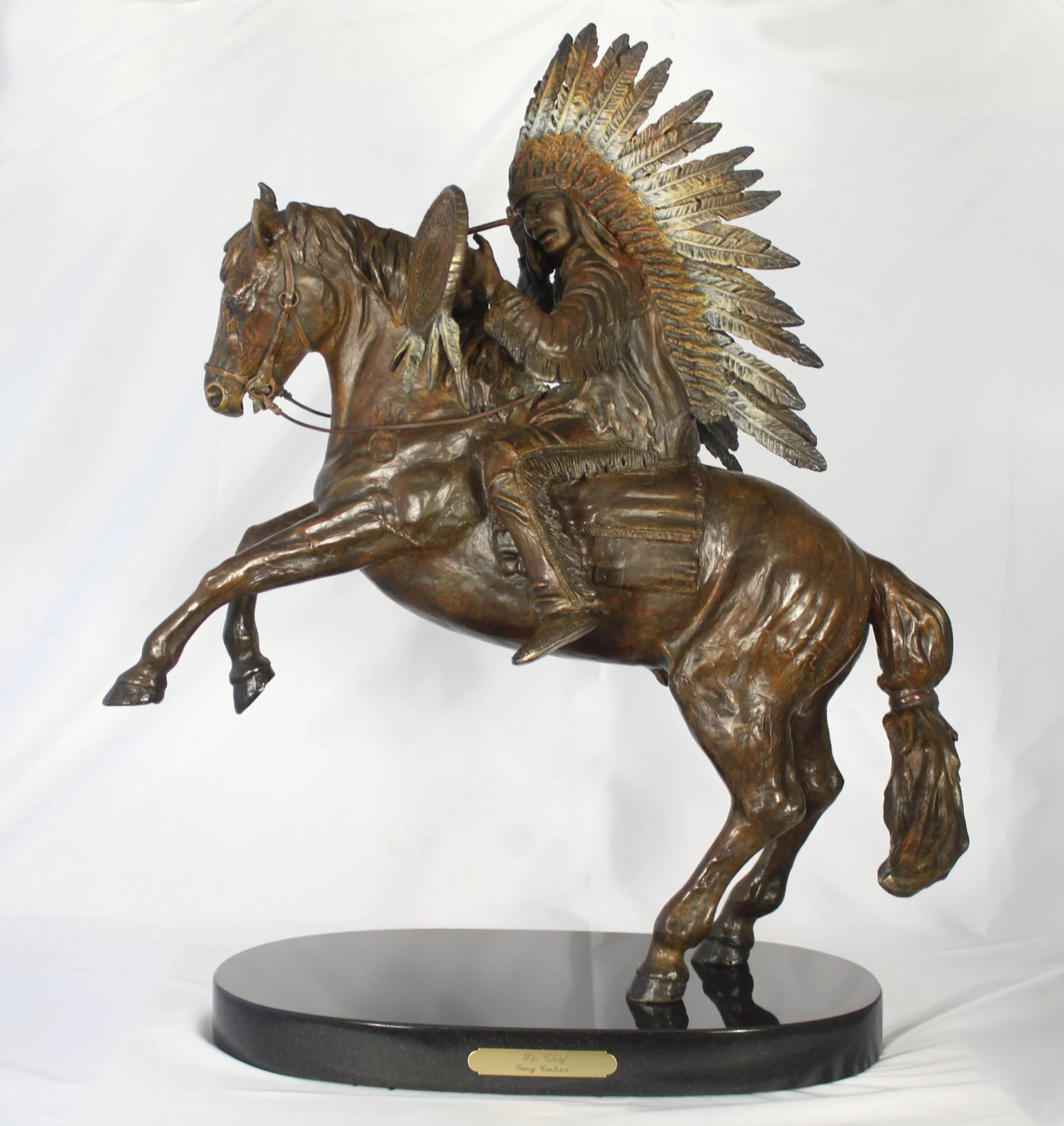 War Chief  17"w x 26"h x 10"d Bronze mounted on marble base Edition of 9
