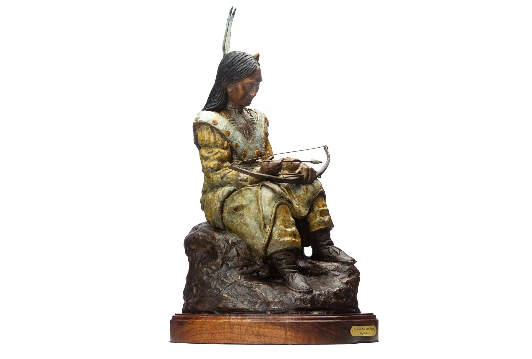 Sioux Warrior 9"w x 16"h x 12"d Bronze mounted on walnut base Edition of 7