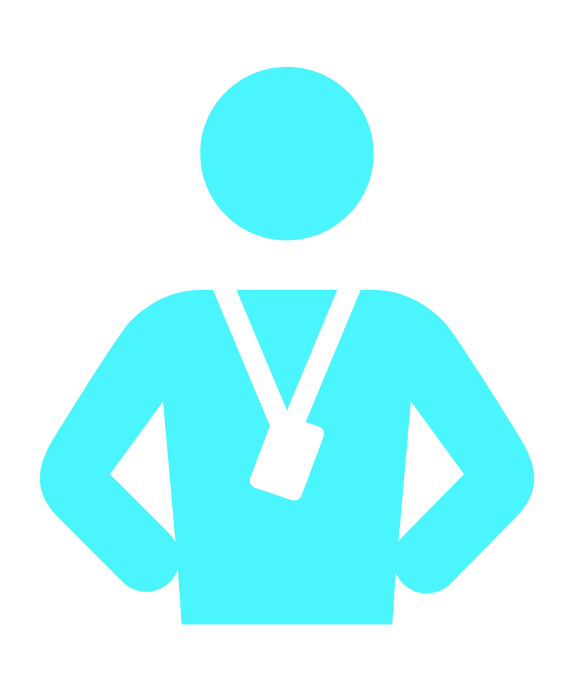 Icon of a person wearing a suit with hands on hips and a badge around their neck.