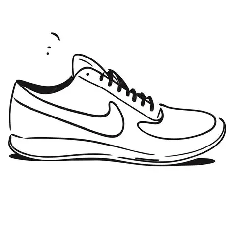 Line drawing of a sneaker with exaggerated features, including thick sole, laces, and swoosh logo.