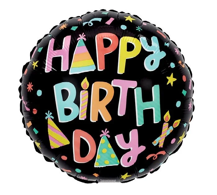Happy Birthday Balloon- Black Confetti