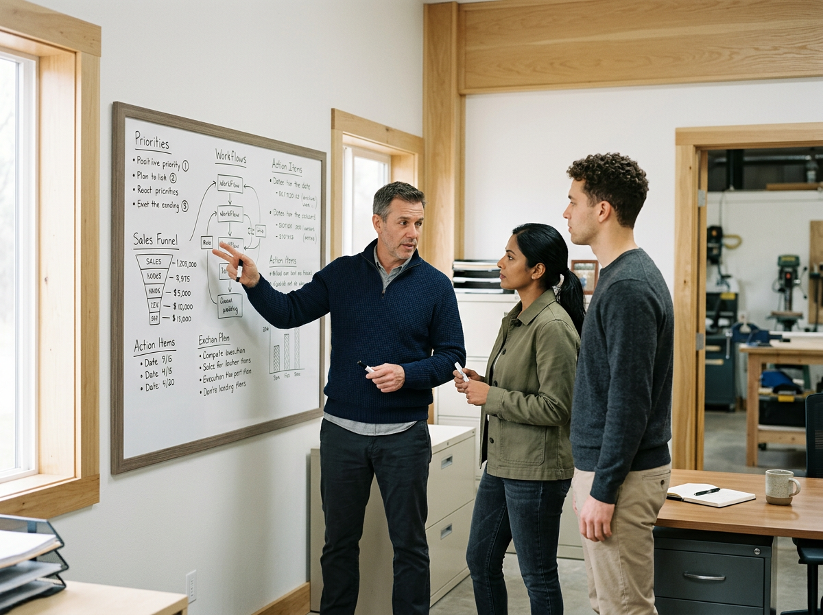 Advisor working with a small business leadership team on operations, priorities, and execution.