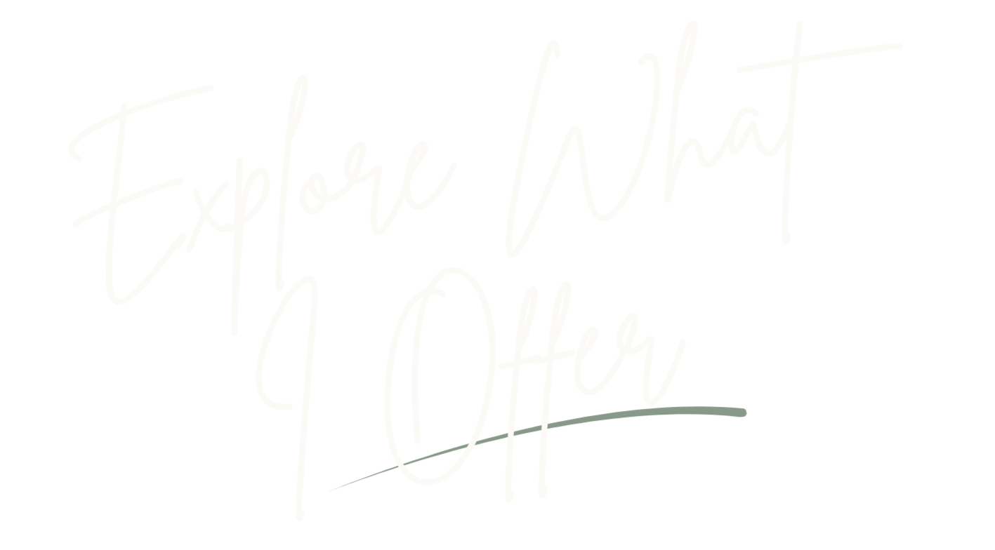 Stylized handwritten text that reads 'Explore What I Offer' on a black background.