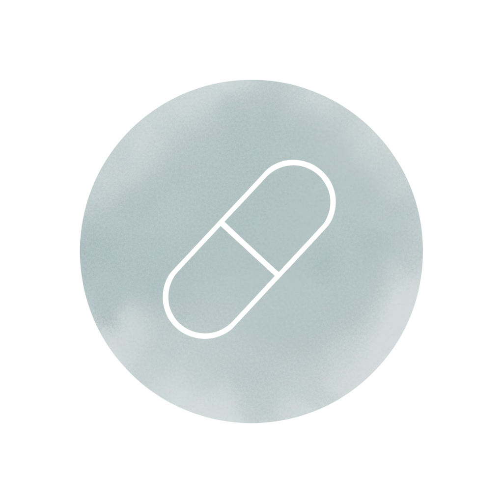 Illustration of a capsule pill icon on a circular background.