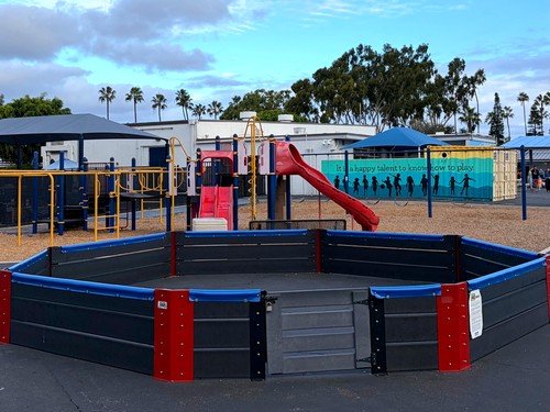 Gaga ball court and playground equipment at Newport Heights Elementary.