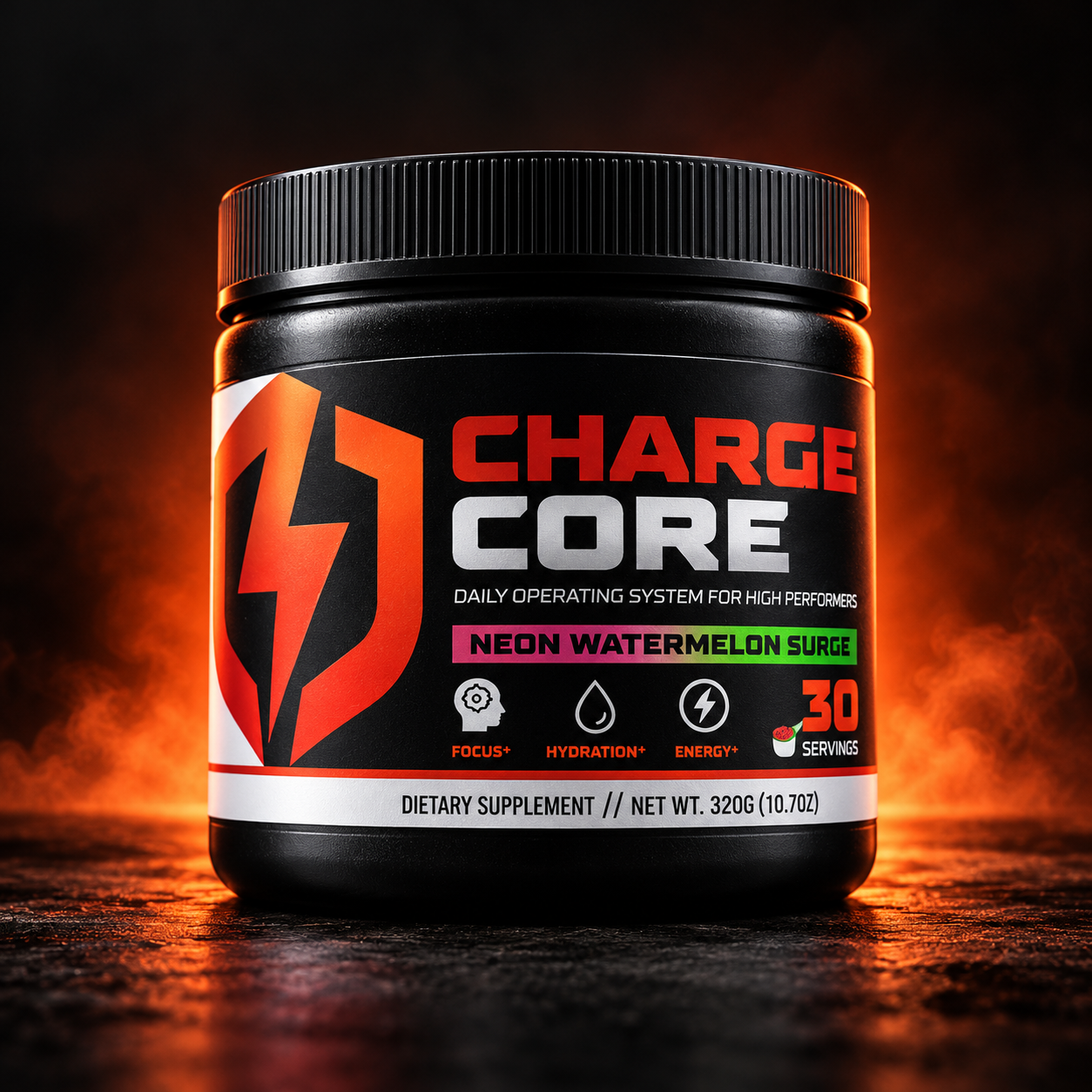 CHARGE CORE | NEON WATERMELON SURGE - 30 SERVINGS.