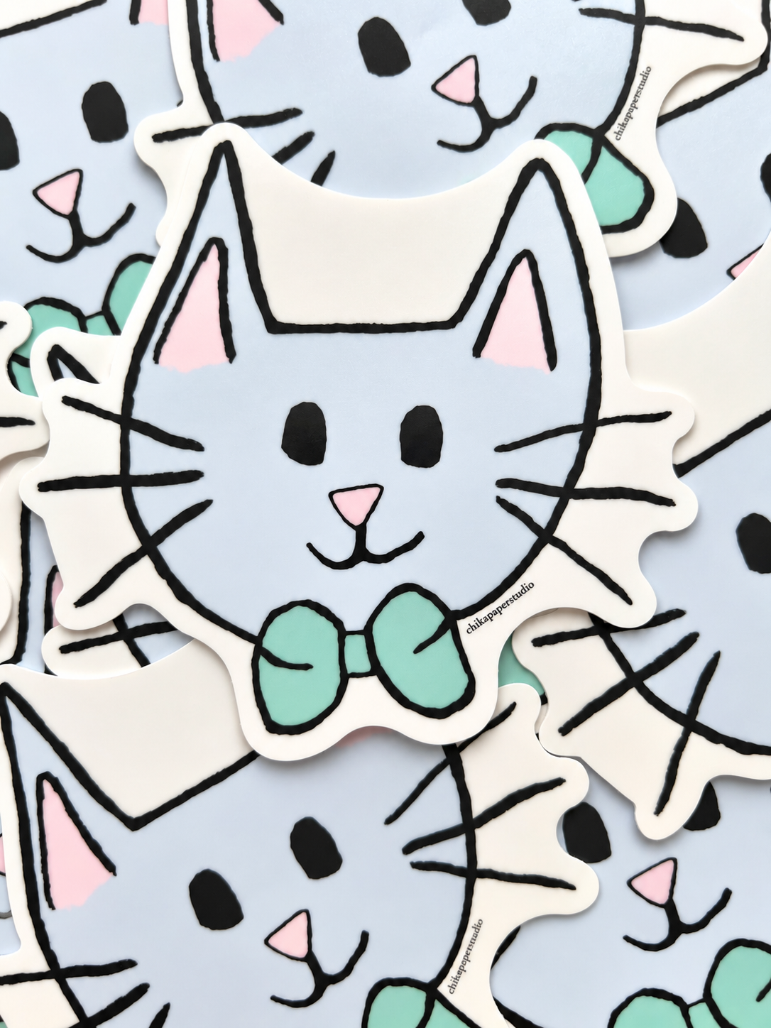 Mint Bow Cat Sticker Stack.png