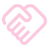 Icon of two hands shaking in pink outline