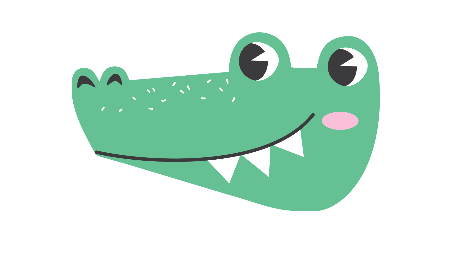 Cute cartoon crocodile with big eyes, blushing cheeks, and a friendly smile.