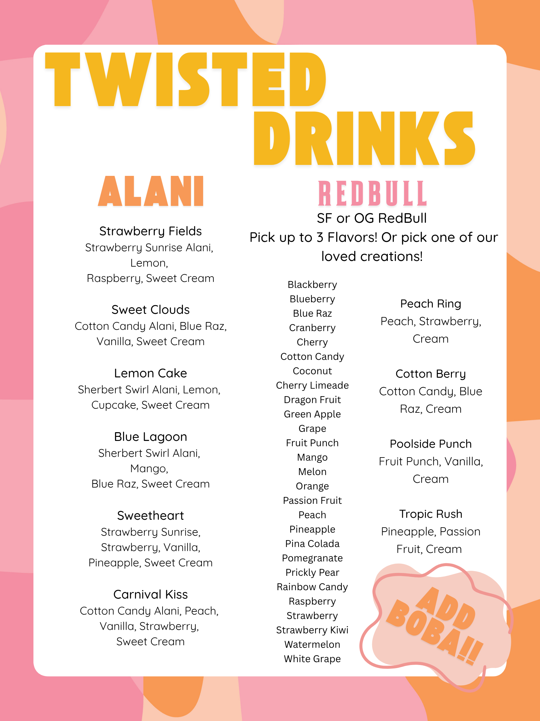 Twisted Drinks menu