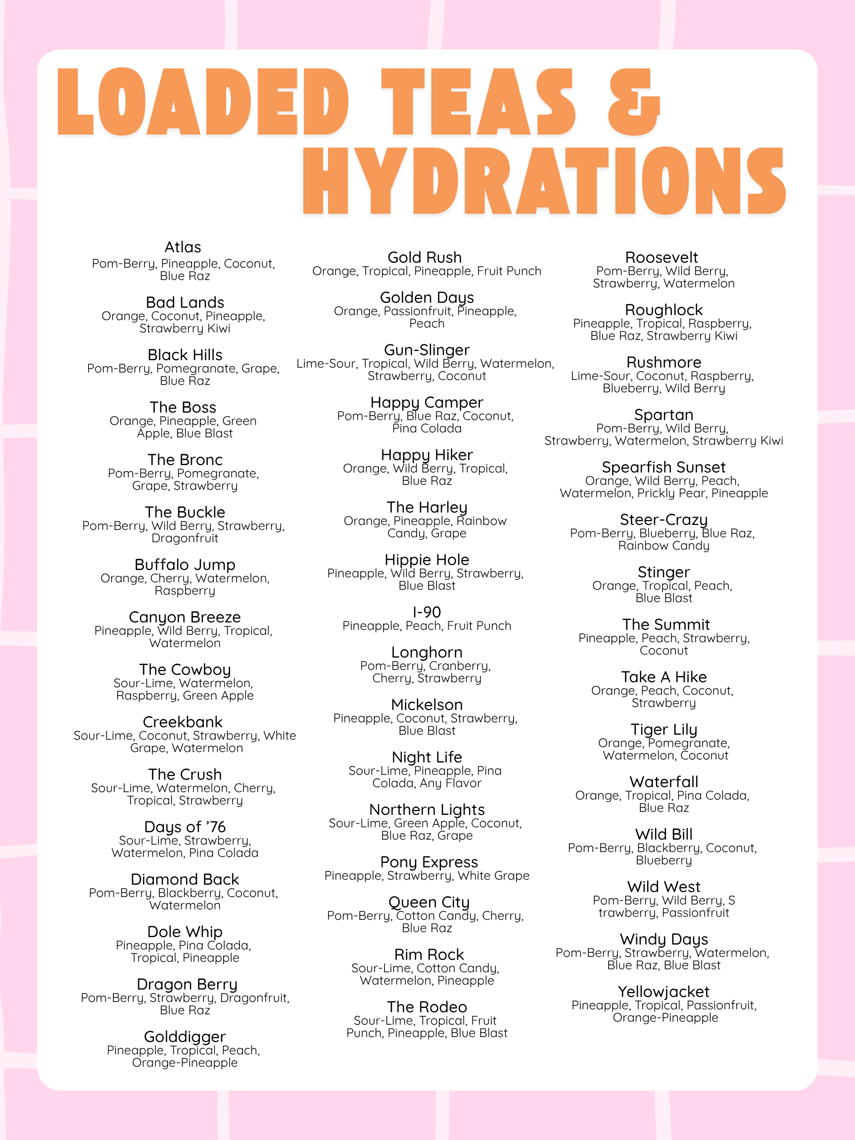 Loaded Teas and Hydrations menu