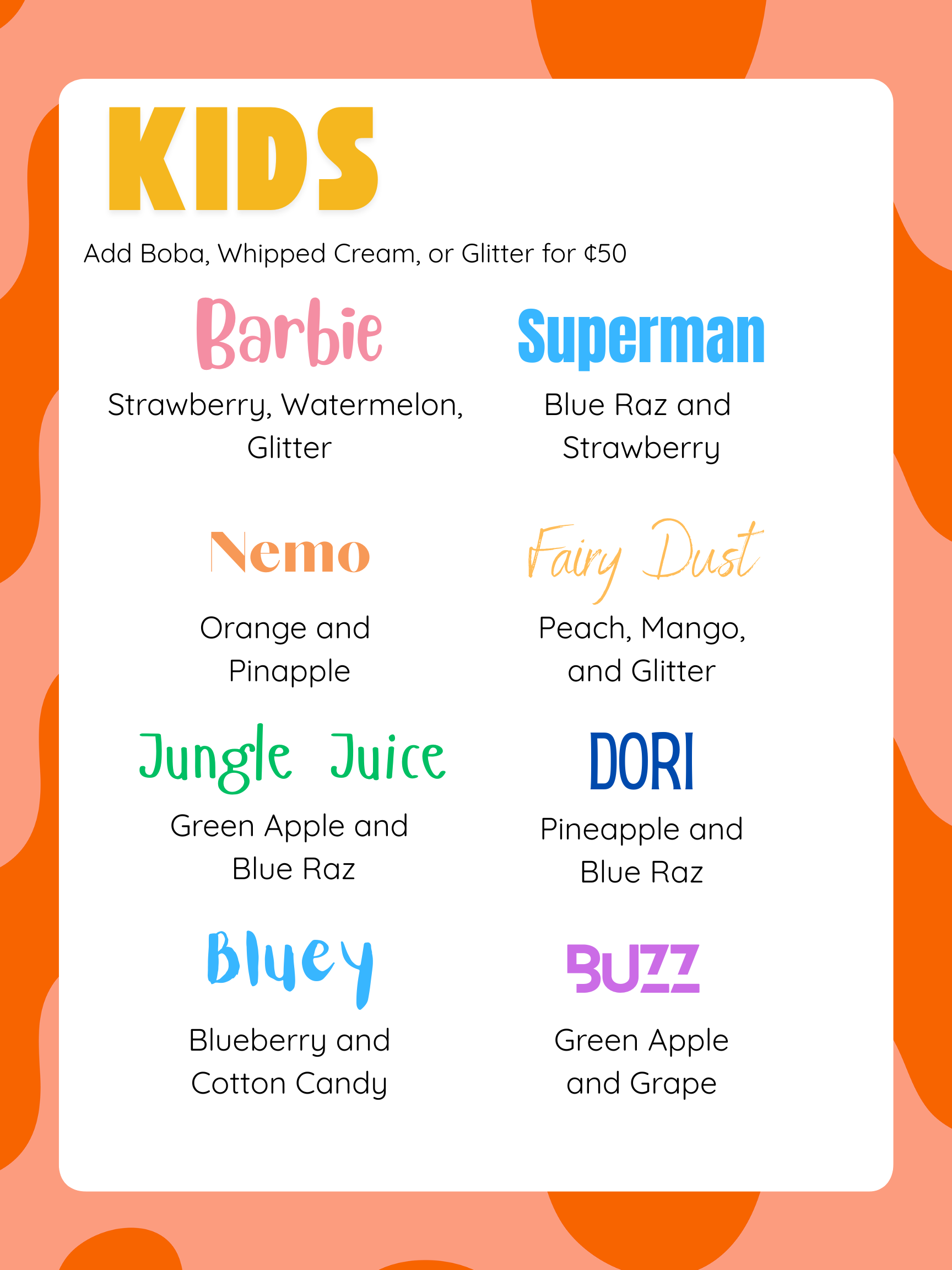 Kids menu