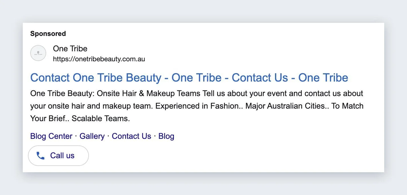 One Tribe Beauty Google search ad