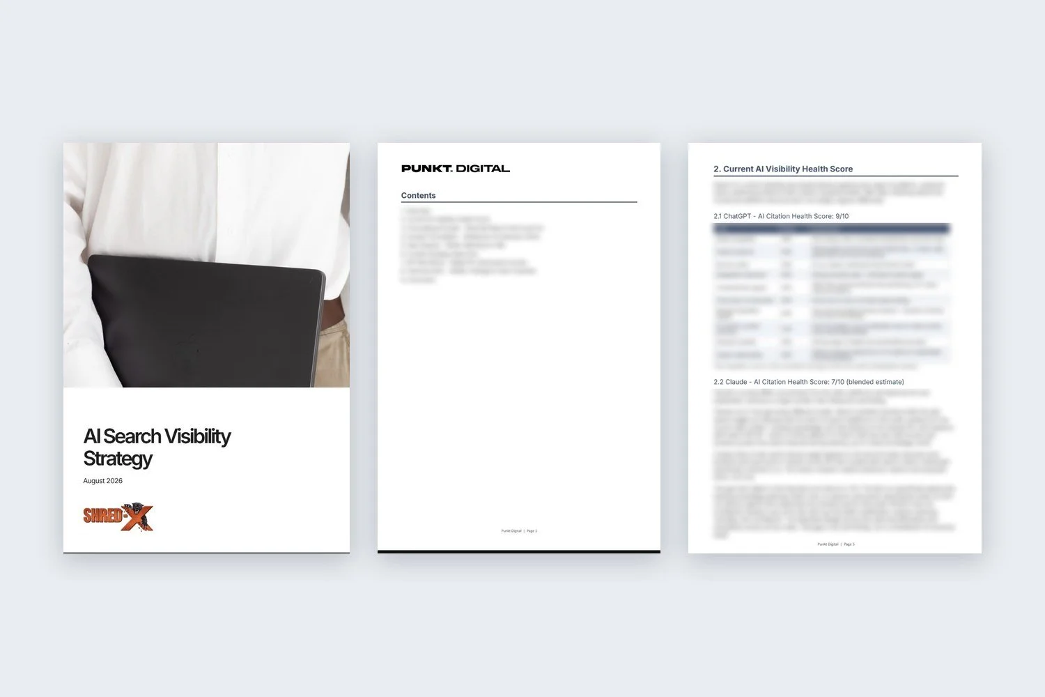 Shred-X AI Search Visibility Strategy report pages