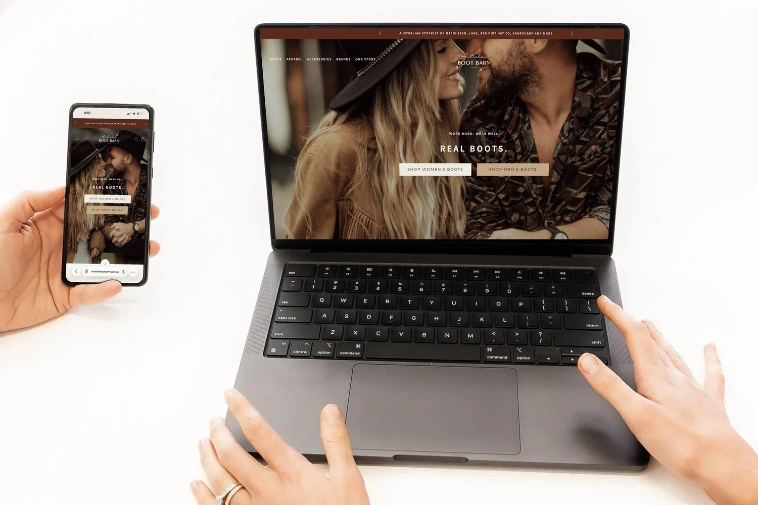 Australian Boot Barn Shopify website on laptop and mobile