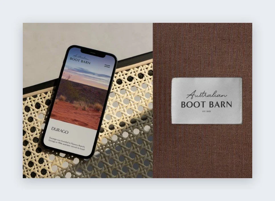 Australian Boot Barn branding on mobile and woven label