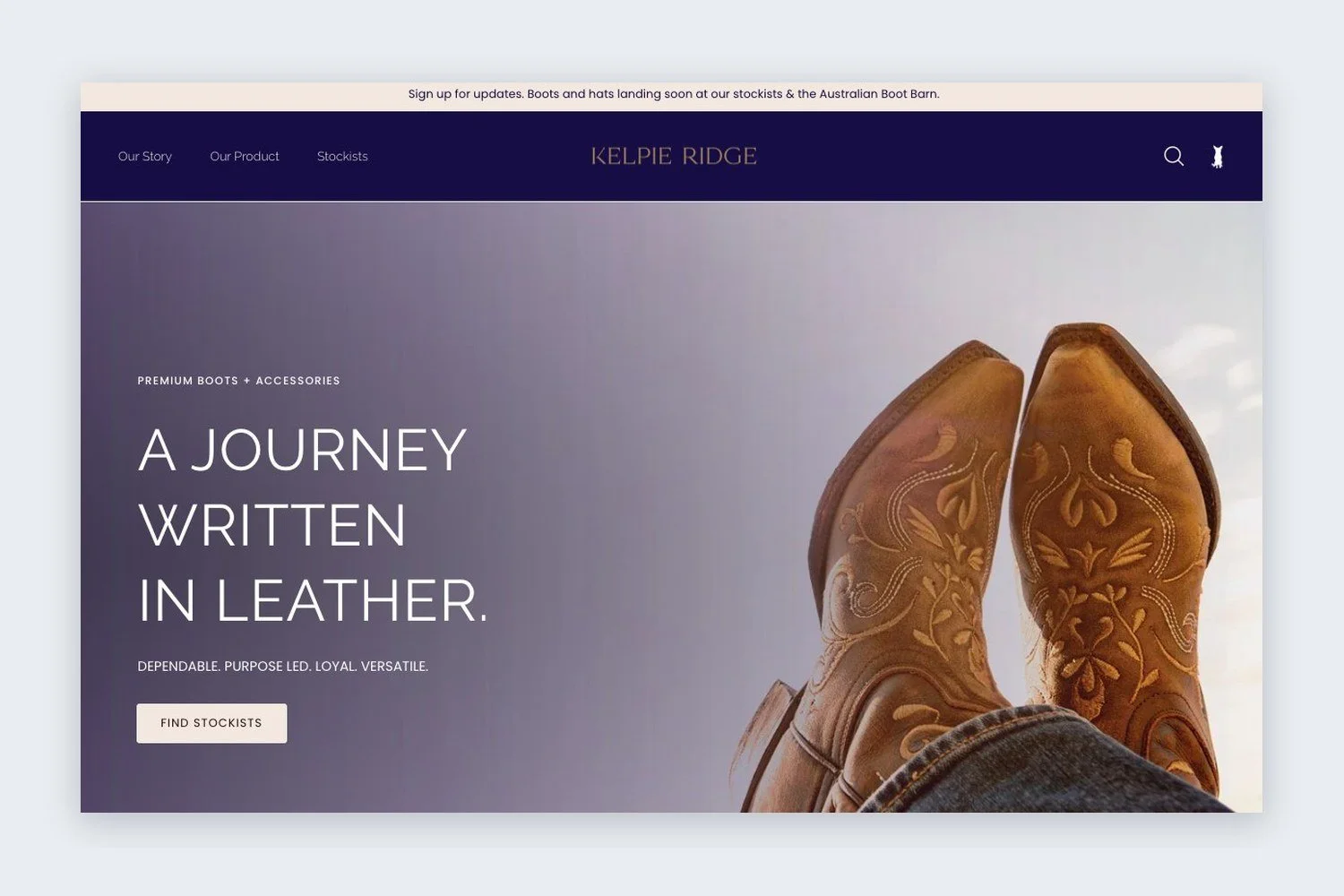 Kelpie Ridge Shopify website homepage