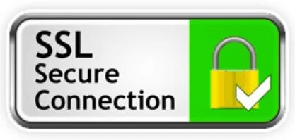 SSL secure connection badge with padlock and checkmark