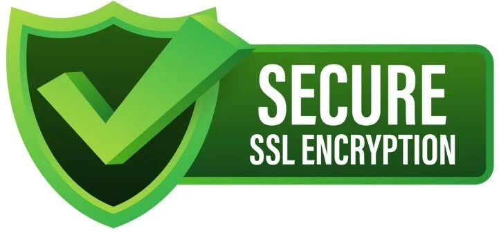 Green shield with checkmark and banner reading Secure SSL Encryption