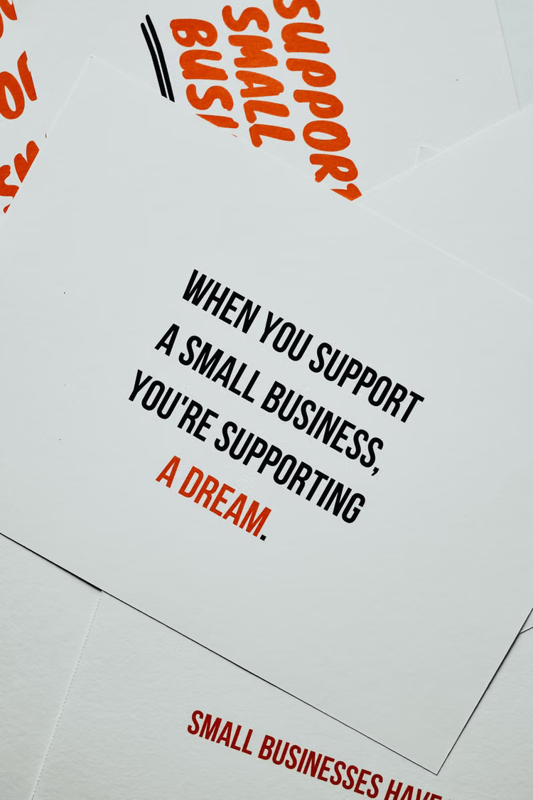 Printed promotional card for a small business