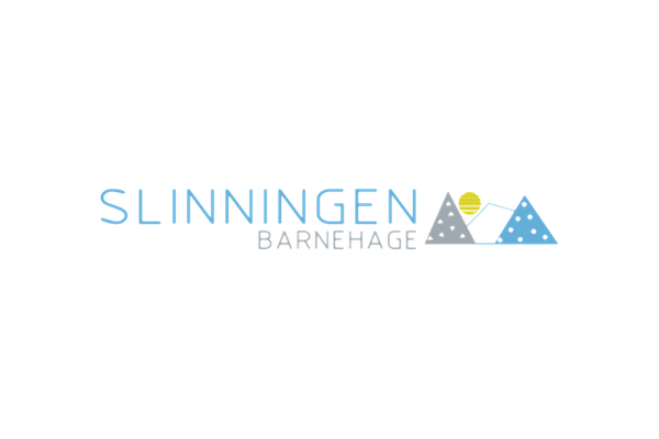 Logo for Slinningen Barnehage med fjell, sol og skyer