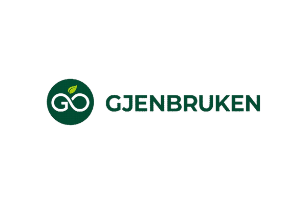 Logo med et grønt sykkelikon og teksten "GJENBRUKEN".