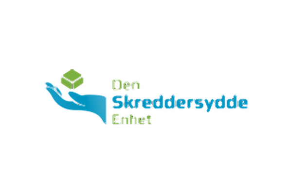 Logo med en blå hånd som holder en grønn kube og teksten 'Den Skjulte Verden Enhet'.