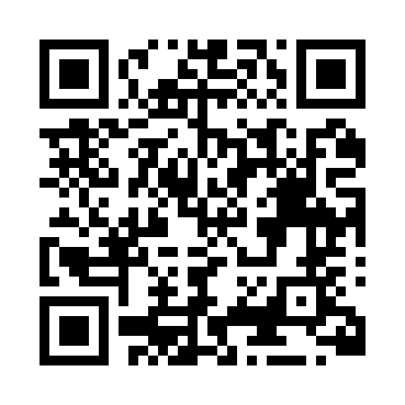 Code QR noir et blanc sur fond blanc.