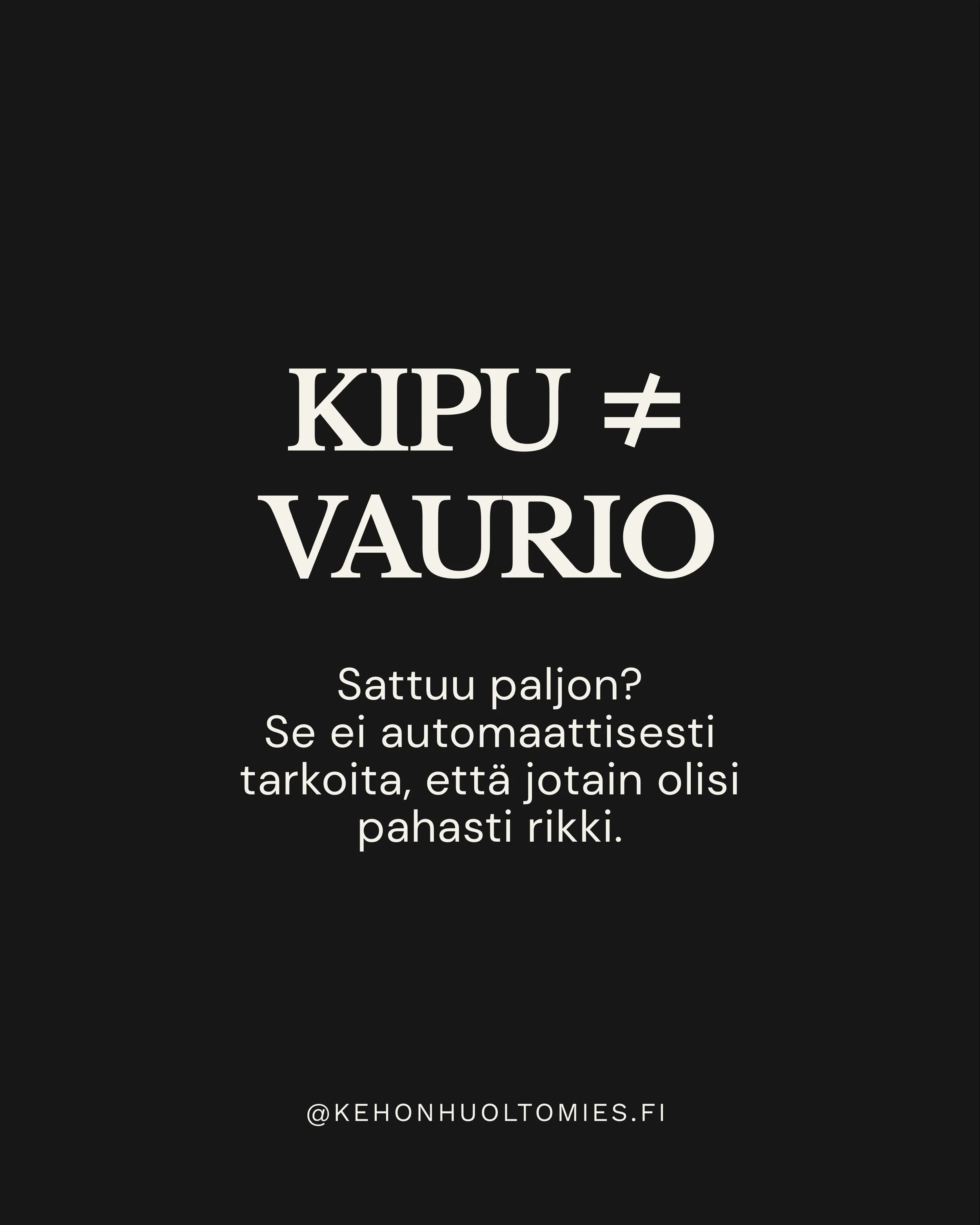 Onko sulle joskus sanottu, ett&auml; kipu tarkottaa aina vauriota?🤔

Jos terveys- ja kehonhuoltoaiheet kiinnostaa, ota tili seurantaan!✅

#kipu #krooninenkipu #koulutettuhieroja #urheiluhieroja #kehonhuoltomies
