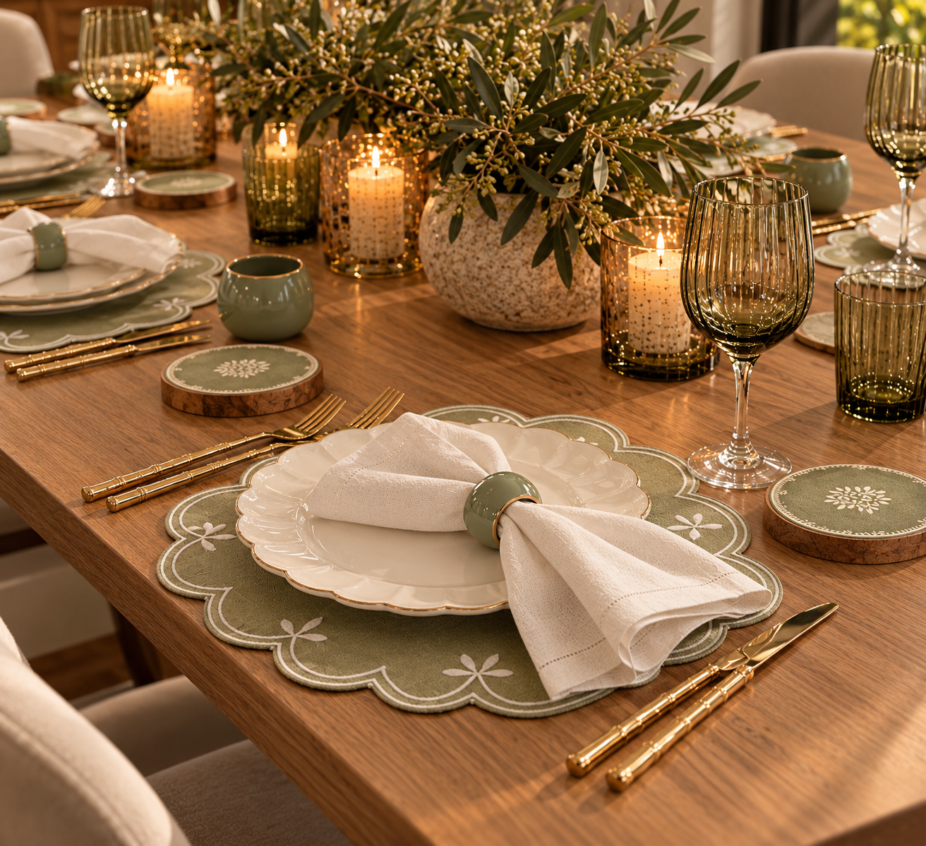 Mesa elegante en verde y dorado.png