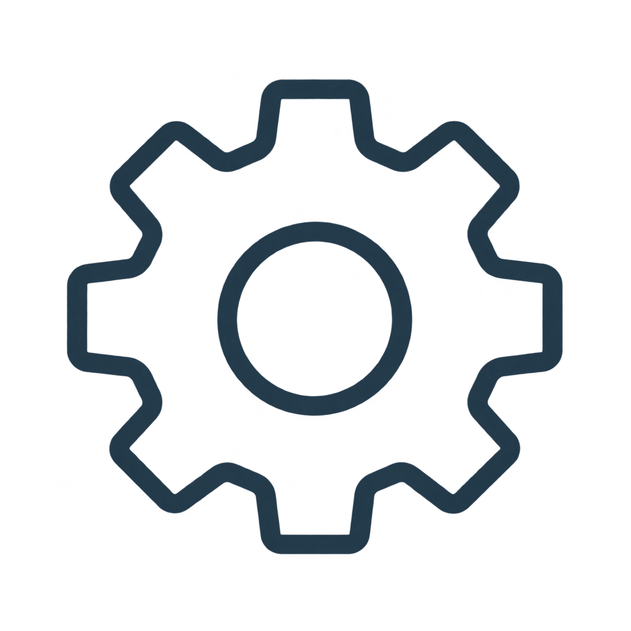 Digital icon of a gear or cogwheel, representing settings or technical adjustments.